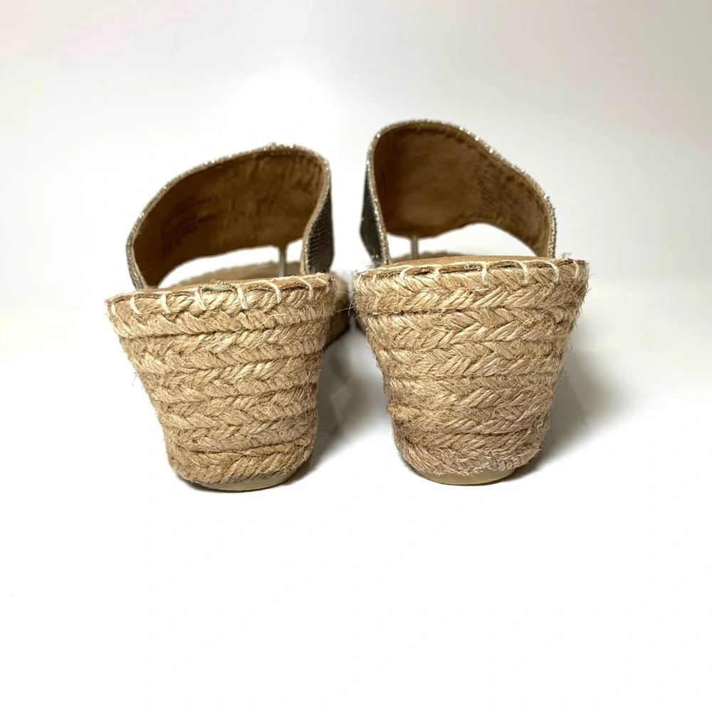 Gold Sparkly Espadrille Wedge Thong Sandal Shimmer Metallic Flip Flop Boho Sz 9